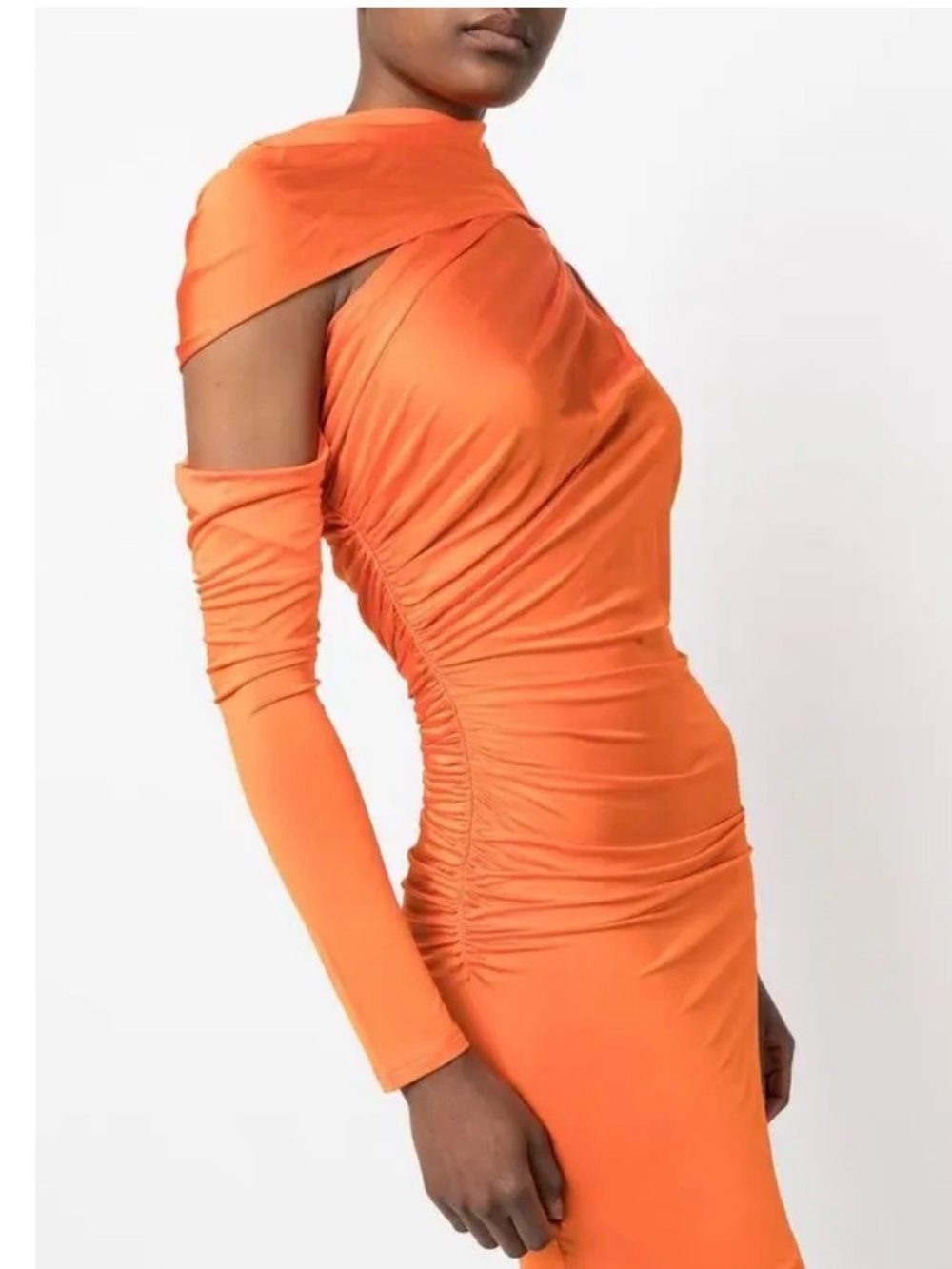 cult gaia Orange Asymmetric Cutout Ruched Long Sleeve Dress